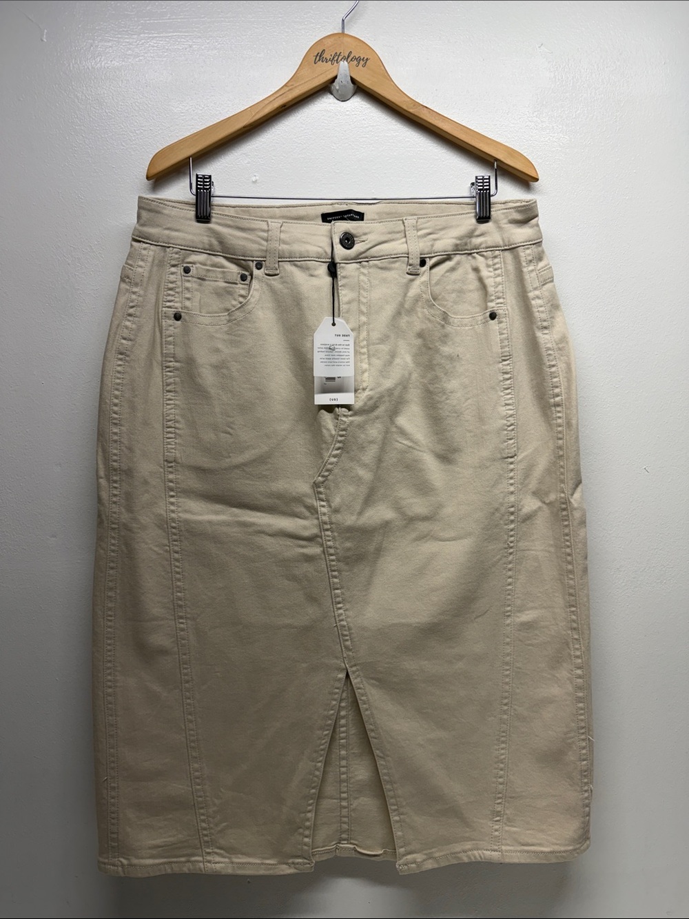 Universal Standard Skirt Denim Midi Cotton Pencil Slit Pockets Cream NWT 14 / 16